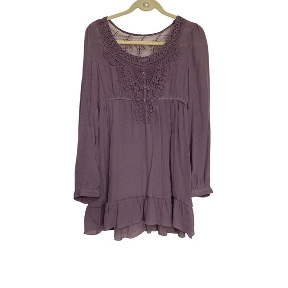 Blu Pepper Anthropologie Top Womens Size Large Purple Tunic Sheer Lace Ruffle - Picture 1 of 9